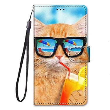 Imagem de Capa de telefone flip de couro para Samsung Galaxy A02 A02S A12 A32 A42 A52 A72 5G Carteira suporte de titular de cartão Capa de livro Cat Dog Painted, A05 Óculos cat, For M02