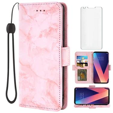 Imagem de Asuwish Capa compatível com LG V35 ThinQ V30 Plus e protetor de tela de vidro temperado com compartimento para cartão de celular com suporte para carteira de mármore para LGV30 LGV35 LG30 LG35 V 30 35