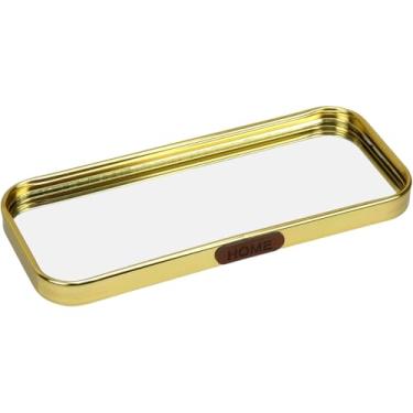Imagem de BANDEJA DECORATIVA PARA SERVIR LAVABO RETANGULAR HOME&CO COM ESPELHO METAL 1x22x9cm DOURADO