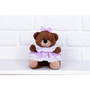 Imagem de URSO DE PELUCIA TEDDE 12 CM - VESTIDO BABY POÁ (PELUCIA MARROM - POÁ LILAS)