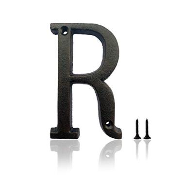 Imagem de Números de casas de 14 cm, números de casas de ferro fundido para fora, números de endereço para casas, fazenda, garagem, loja, escritórios, hotel, letra R
