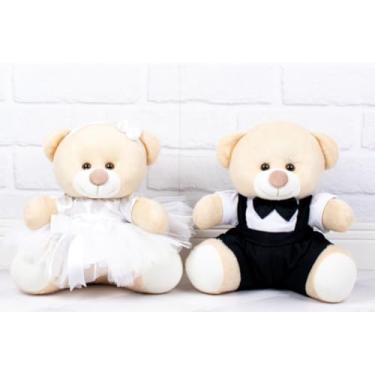 Imagem de PELUCIA URSO CASAL TEDDE 22 CM - PAJEM PRETO, DAMINHA BRANCA PARA DECORAÇÃO (padrão)