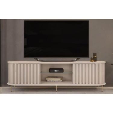Imagem de Rack Bancada p/TV até 75 Pol Atlas 100% MDF c/ Ripado e Pés 218x62cm O