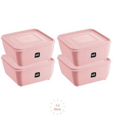 Imagem de Kit 4 Potes Plastico Rosa Quadrado 2,5L Linha Gourmet - UZ