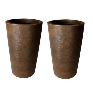 Imagem de Kit de 2 vasos coluna de planta decorativo grafiato de luxo em polieti