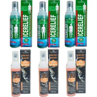 Imagem de Kit 3 Spray Para Massagem Icerelief 120ml + 3 Spray Peixe Elétrico 120