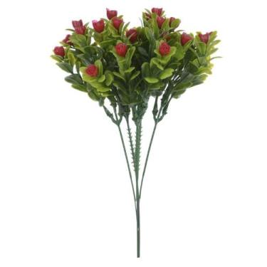 Imagem de FOLHAGEM COM MINI FLOR PLT. X6 GALHOS VERMELHO 25cm - Flor Arte