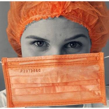 Imagem de Máscara Descartável Tripla com Elástico Laranja c/50 Protdesc