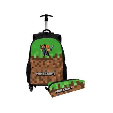 Imagem de Kit Mochila Bolsa Escolar Com Rodinha Carrinho Para Viagem + Estojo Po