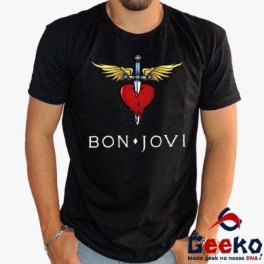 Imagem de Camiseta Bon Jovi 100% Algodão Rock Geeko, Preto gola careca, GG