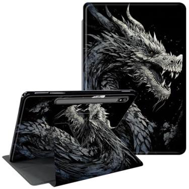 Imagem de CGFGHHUY Capa para Samsung Galaxy Tab S8 para Galaxy Tab S7 de 11 polegadas, versão 2022/2020, suporte giratório de 360 graus, capa protetora inteligente com função de ativação automática - dragão