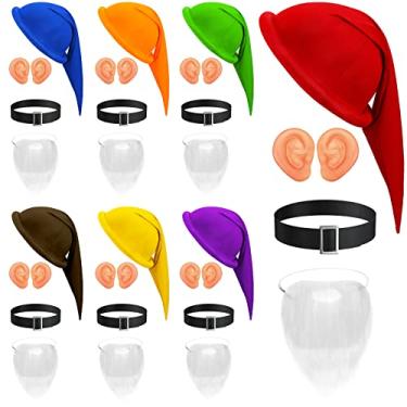 Imagem de Funtery 28 peças de fantasia de anão, chapéus de anão, orelhas falsas, branca, barba falsa e cinto para adultos, Natal, Halloween, gnomo, fada, cosplay, lembrancinhas de festa