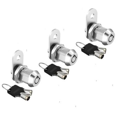 Imagem de inBovoga Pacote com 3 fechaduras de armário com chaves, travas de armazenamento de trailer de 2,2 cm, trava tubular de came RV para porta de armazenamento de trailer, caixa de ferramentas, gaveta de armário de arquivos, liga de zinco