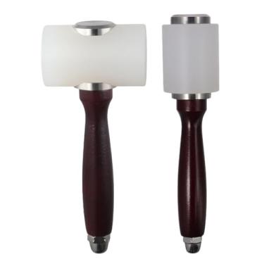 Imagem de 2 peças de martelo de entalhe de couro, martelo de entalhe de couro de nylon, martelo de cabo de madeira de nylon para estampagem faça você mesmo, ferramenta de couro de vaca