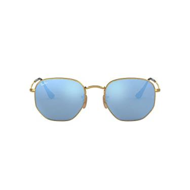 Imagem de Óculos de sol Ray-Ban RB3548N com lente plana hexagonal, flash dourado/azul claro, 54 mm
