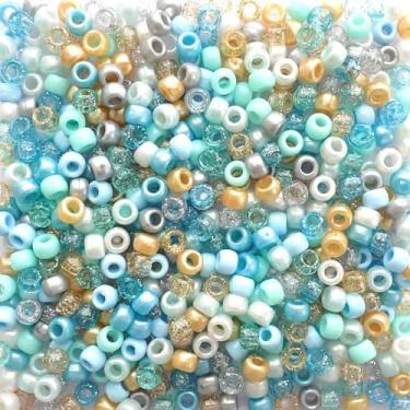 Imagem de Contas de pônei Princess Aqua Blue Mix, feitas nos EUA, 6 x 9 mm, contas de plástico para pulseiras de unicórnio de princesa, kandi, artesanato, trança de cabelo, joias, decorações, lembrancinhas de