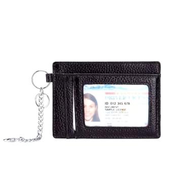 Imagem de AurexaFashion Carteira feminina de couro legítimo, minimalista, com bolso frontal, porta-cartões de crédito, bloqueio de RFID, com janela para identidade, chaveiro, 01. Preto, 4.33 in x 3.15 in x 0.1
