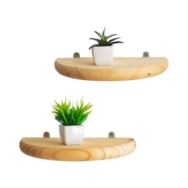 Imagem de Kit 2 Prateleiras Estante Meia Lua 30 Painel Pinus + Suporte - MM Deco