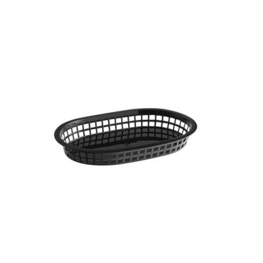 Imagem de Cesta de fast food de plástico oval preta 28 x 17,8 x 3,8 cm - pacote com 12 peças - pode ser lavada na lava-louças - segura para micro-ondas - cesta de plástico para serviço de pão, cesta de fast