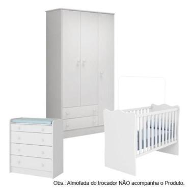Imagem de Quarto de Bebê Completo Berço Guarda Roupa Cômoda Doce Sonho Branco Qm