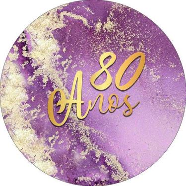 Imagem de Painel De Festa Redondo 1,50x1,50 - Efeito Mármore Roxo com Dourado 80