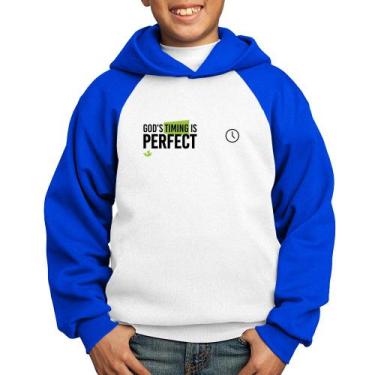 Imagem de Moletom Infantil God's timing is perfect - Foca na Moda, Branco, Azul,