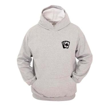 Imagem de Moletom Masculino Canguru Ragor Estampa Cartas Baralho Capuz, M, Cinza