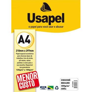 Imagem de Papel Couche Brilho Usapel A4 180g Pacote Com 50 Folhas, Branco
