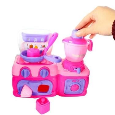 Imagem de Mini Cozinha Rosa com Fogão, Forno, Liquidificador, Espátula e Outros 