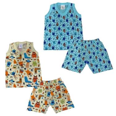 Imagem de Kit 2 Pijama Regata Menino Malha 100% Algodão Estampado - Mundo dos Ba