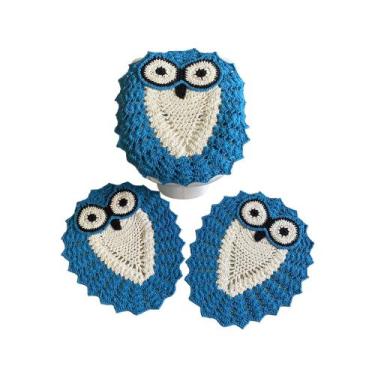 Imagem de Jogo de Tapete Banheiro Em Crochê 3 Peças Coruja - Romacris Bordados, 