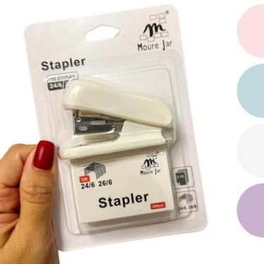 Imagem de Kit Mini Grampeador Escolar Com Grampos Escritório Colorido - Moure Ja