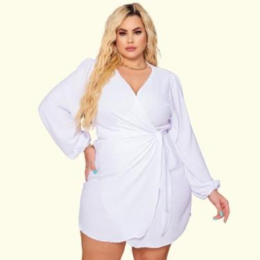 Imagem de Vestido Curto Plus Size Com Amarração Social Luxo Transpassado Envelop