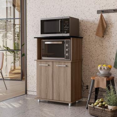 Imagem de Balcão 2 Portas 2 Prateleiras com Nicho para Microondas Isis Nicioli Carvalho Marrom