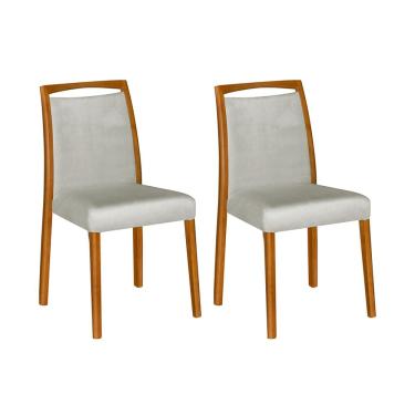 Imagem de Kit 2 Cadeiras De Jantar Luxo Estofadas Jade Linho Cinza Base Madeira Maciça 