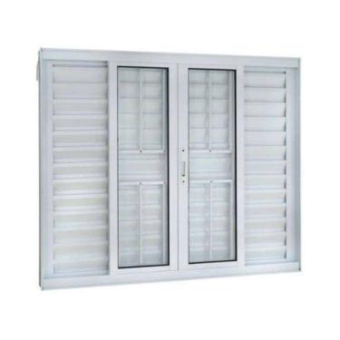 Imagem de Veneziana 120x200 6 Folhas c/Grade - Alumínio Branco - Linha 25 Suprema 