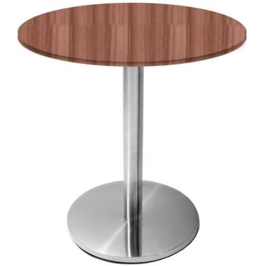 Imagem de Mesa Beta Inox 75 Cm altura Disco Redondo Tampo Mdp Redondo 60 Cm Largura X 2,50 Cm Altura Walnut