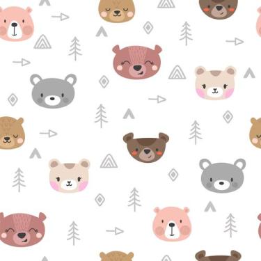 Imagem de Papel de Parede Vinílico Autoadesivo Lavável Ursinhos Infantil Bebê Ma