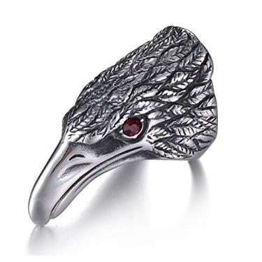 Imagem de Blowin Anel masculino retrô de aço inoxidável com olho vermelho águia Hawk Super Fly Co...