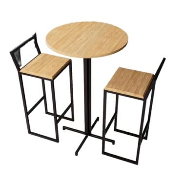 Imagem de Conjunto Mesa Alta Bar Bistrô Redonda 2 Banquetas Confort Pinus Industrial Black