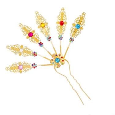 Imagem de Grampo de cabelo de folha de liga com strass enfeite de cabelo étnico tailandês acessório de cabelo de folha (hb000021-4)