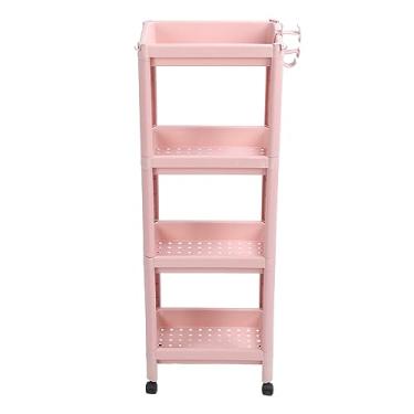 Imagem de Unidade de Prateleira de Armazenamento, Organizador de Rack de Piso de Banheiro de Plástico Multinível, Rosa, Ideal para Banheiro, Cozinha, Sala de Estar (4 camadas (com rodas))