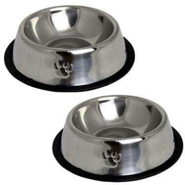 Imagem de KIT 2 TIJELAS COMEDOURO BEBEDOURO DE INOX P 200 ML NÃO ENFERRUJA TAMANHO P CACHORRO E CATOS PET COELHO COR PRATA POTE RAÇÃO ÁGUA COMIDA VASILHA COM BORRACHA ANTIDERRAPANTE QUALIDADE PREMIUM 15 CM