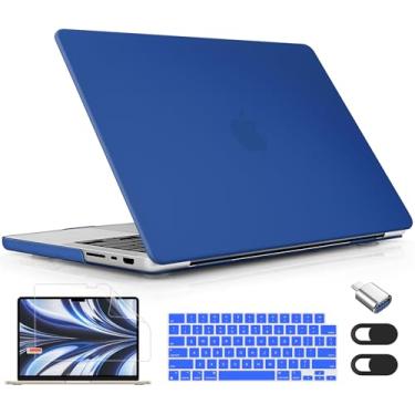 Imagem de Lepeoac Compatível com MacBook Pro 16 polegadas 2023 2022 2021 versão M3 A2991 M2 A2780 M1 A2485 Pro Max, capa rígida de plástico com capa de teclado e protetor de tela, azul escuro fosco
