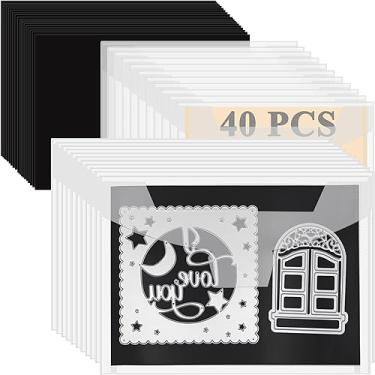 Imagem de 40 peças de bolsos de armazenamento e ímã, folhas magnéticas de 0,5 mm de espessura para armazenamento de matrizes, envelopes de armazenamento de moldes artesanais de 14 x 19 cm, armazenamento de moldes magnéticos, bolsos de carimbo e matriz