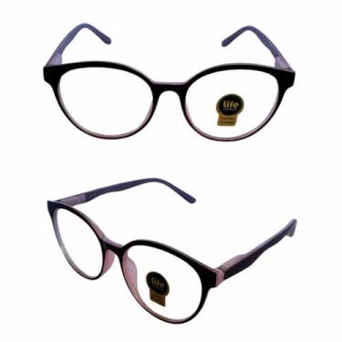 Imagem de Armação Óculos Redondo Brilho Rosa com Preto Sem Grau