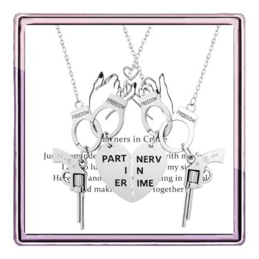 Imagem de liforlove Partners in Crime Best Friend Colares com pingente de coração Best Friend BFF Amizade Casal Presentes de Dia dos Namorados Presentes Combinando Crime Colar Presente, Medium, Resina, Sem