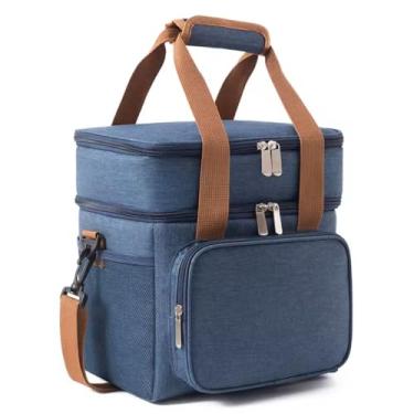 Imagem de Bolsa Térmica Grande 2 Compartimentos Alça Ajustável Lancheira Marmita Espaçosa Unissex Lanches Trabalho Passeio Escola Academia Fitness 0054 (Azul)