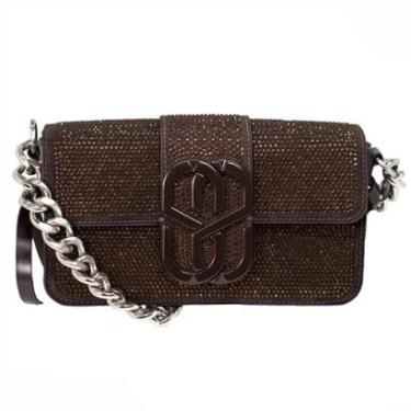 Imagem de Bolsa Feminina Média Schutz Shoulder Bold Glam Couro Com Cristais Tiracolo 500114708-Feminino