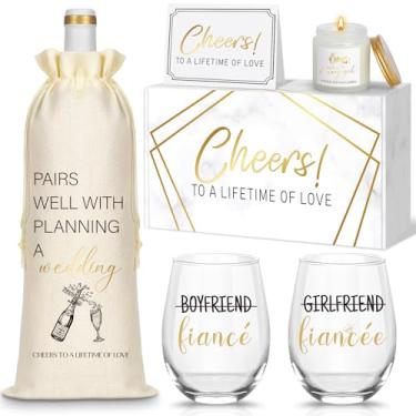 Imagem de Presentes de noivado para casais, presentes de noivado para casais, presente de noivado legal para ela, presente de noiva para ele e ela, taças de vinho de noivado de noiva e noivo, presentes de festa